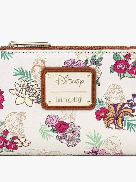 Loungefly Handbags - Loungefly White Floral Disney Princess Zip Wallet with Gold Plaque